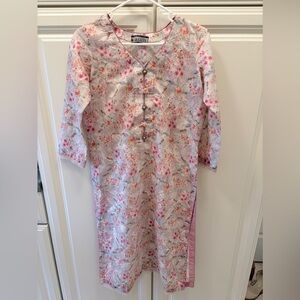 Floral Long Sleeve Dress with Pink Accents